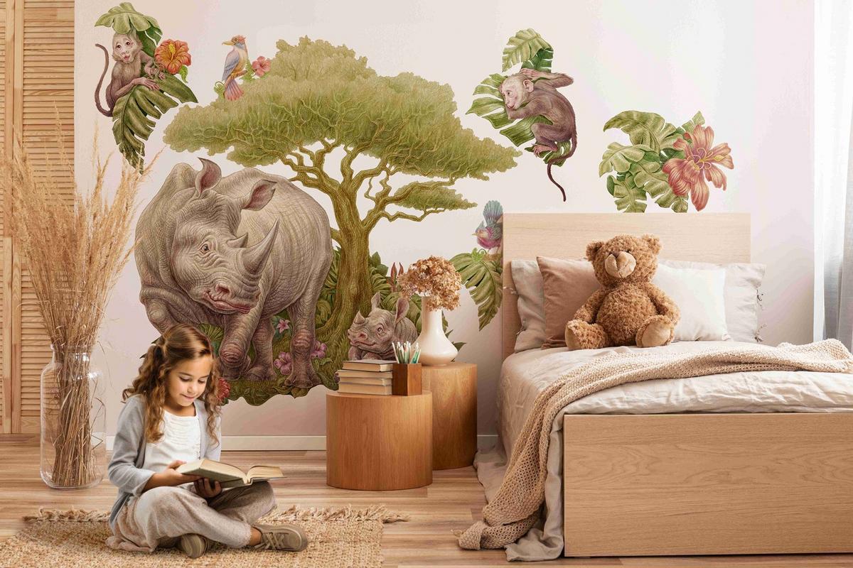 WANDAUFKLEBER 130x140cm - Wildtiersafari - Multicolor, Kunststoff (130/140/0.1cm) - Wallfluent