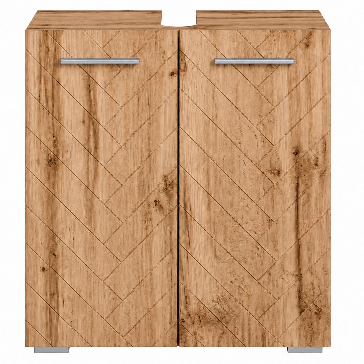 WASCHBECKENUNTERSCHRANK Jupiter 2 Türen Eiche Fischgrät - 60 x 30 x 60 cm - Eiche Wotan, Holz (60/60/30cm) - Badplaats