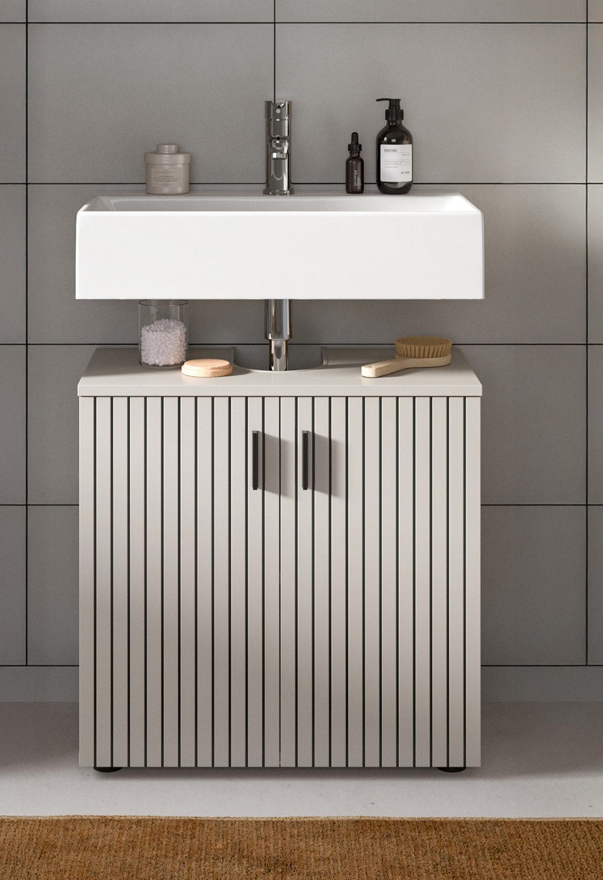 WASCHBECKENUNTERSCHRANK kaschmir 60 cm, Badezimmer Unterschrank 2-türig - Kaschmir/Schwarz, Holzwerkstoff/Kunststoff (60/59/30cm) - Inn.Furn