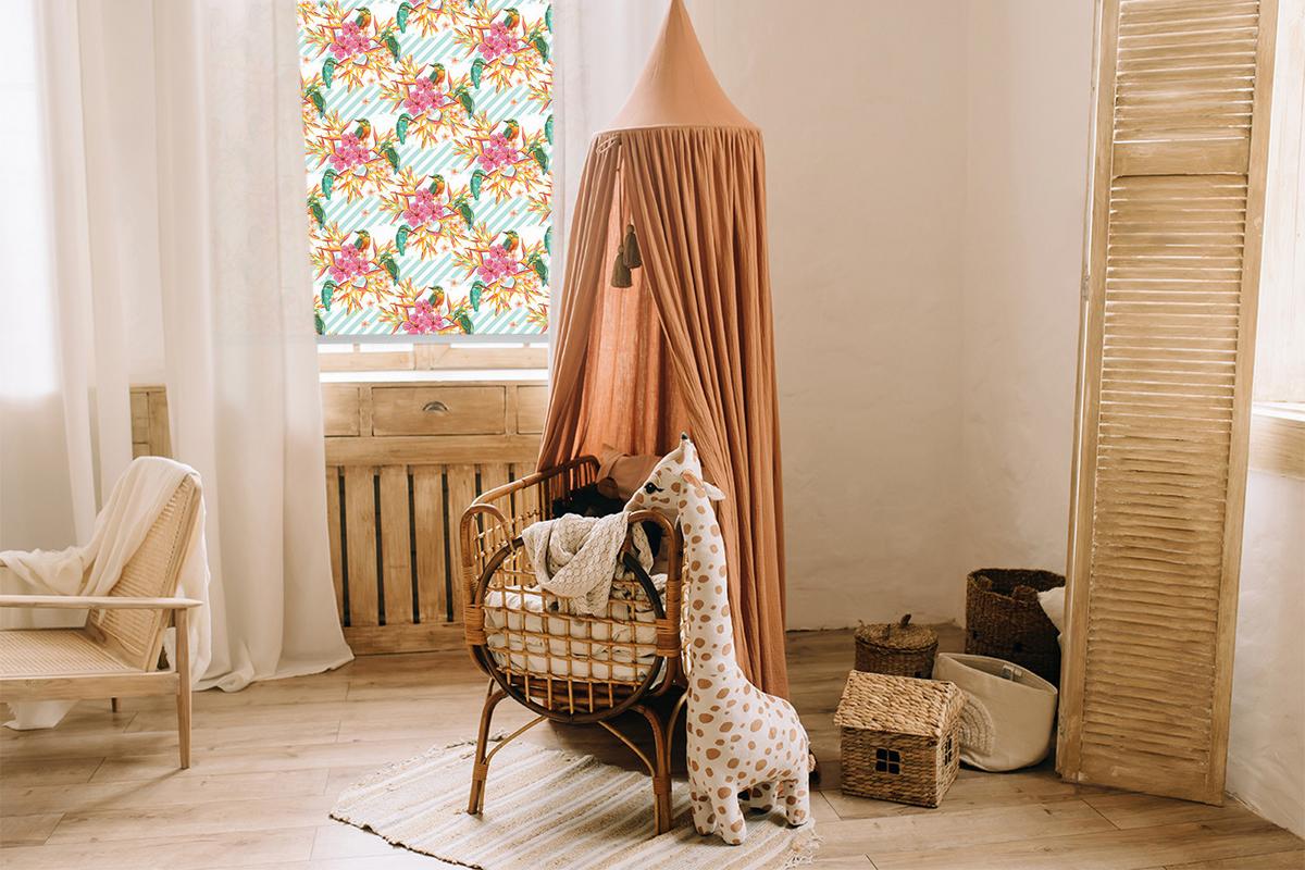 INNENROLLO - Fensterrollo - Rollo - 110x140 cm - Vögel zwischen den Baumzweigen - Pink, Kunststoff (110/140/0.5cm) - TULUP