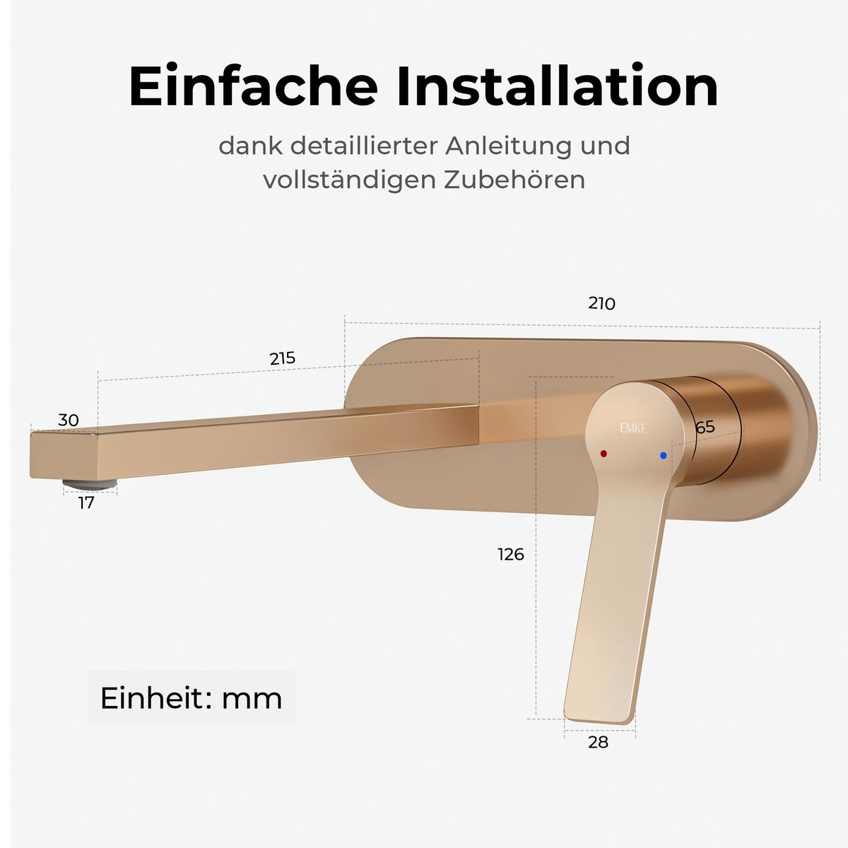 WASCHTISCHARMATUR mit Luftsprudler Messing Rosengold 21/21,5/7 cm - Roségold, Metall (21/7/28.8cm) - EMKE