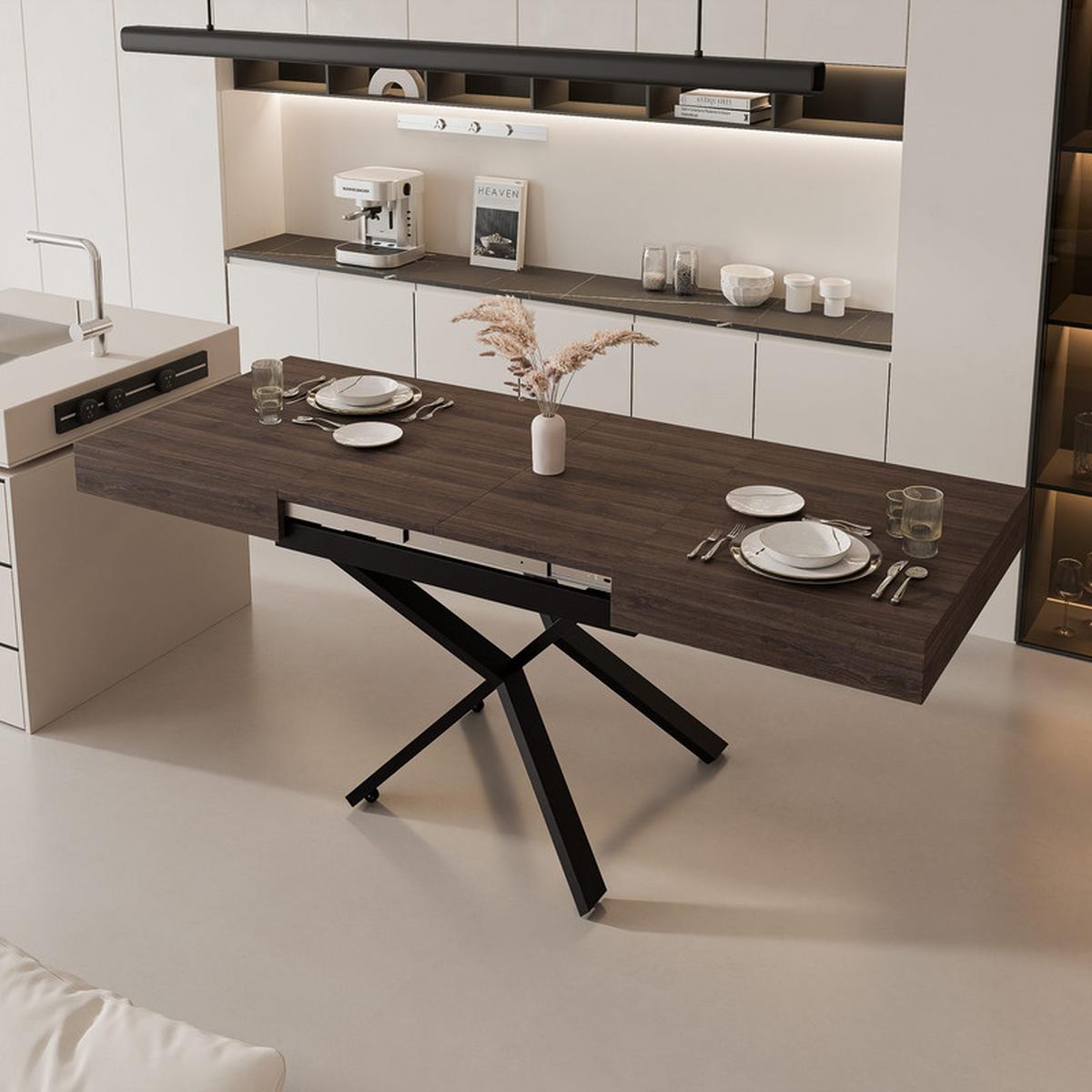 COUCHTISCH SANELLE X ausziehbar mit Liftfunktion, 120/80/76 cm Schwarz/Dunkeleiche - Anthrazit/Schwarz, Holzwerkstoff/Metall (120/80/27cm) - Idohome
