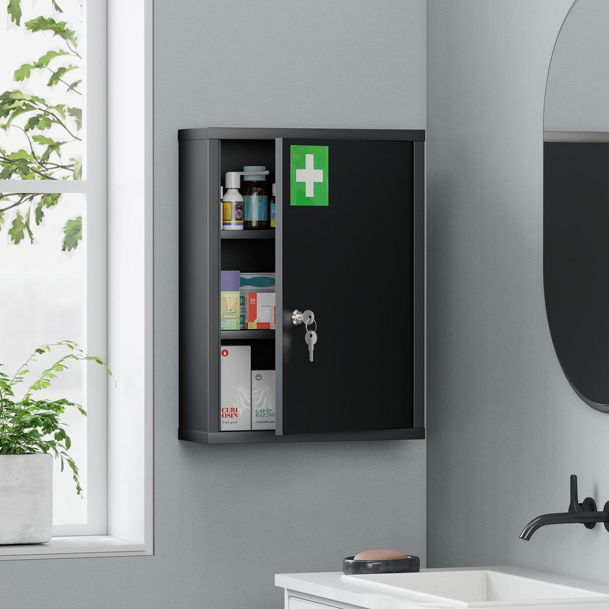 MEDIZINSCHRANK Kaltgewalzter-Stahl Schwarz - Schwarz, Metall (15/53.5/40cm) - Kleankin