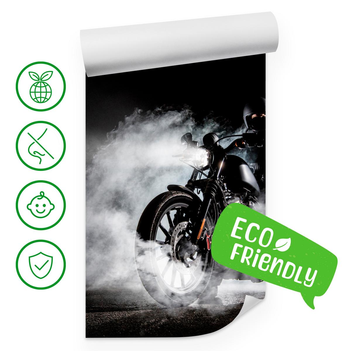 FOTOTAPETE für Jugendzimmer Motorrad Nebel Mann Straße Rauch Sport Action 350x256 - Schwarz/Weiß, Papier (350/256cm) - Muralo