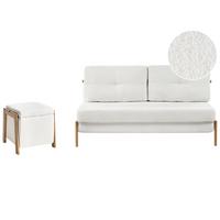SOFA-SET 3-Sitzer mit Pouf Bouclé Weiß Edland - Weiß/Braun, Textil (152/92/76cm) - Beliani