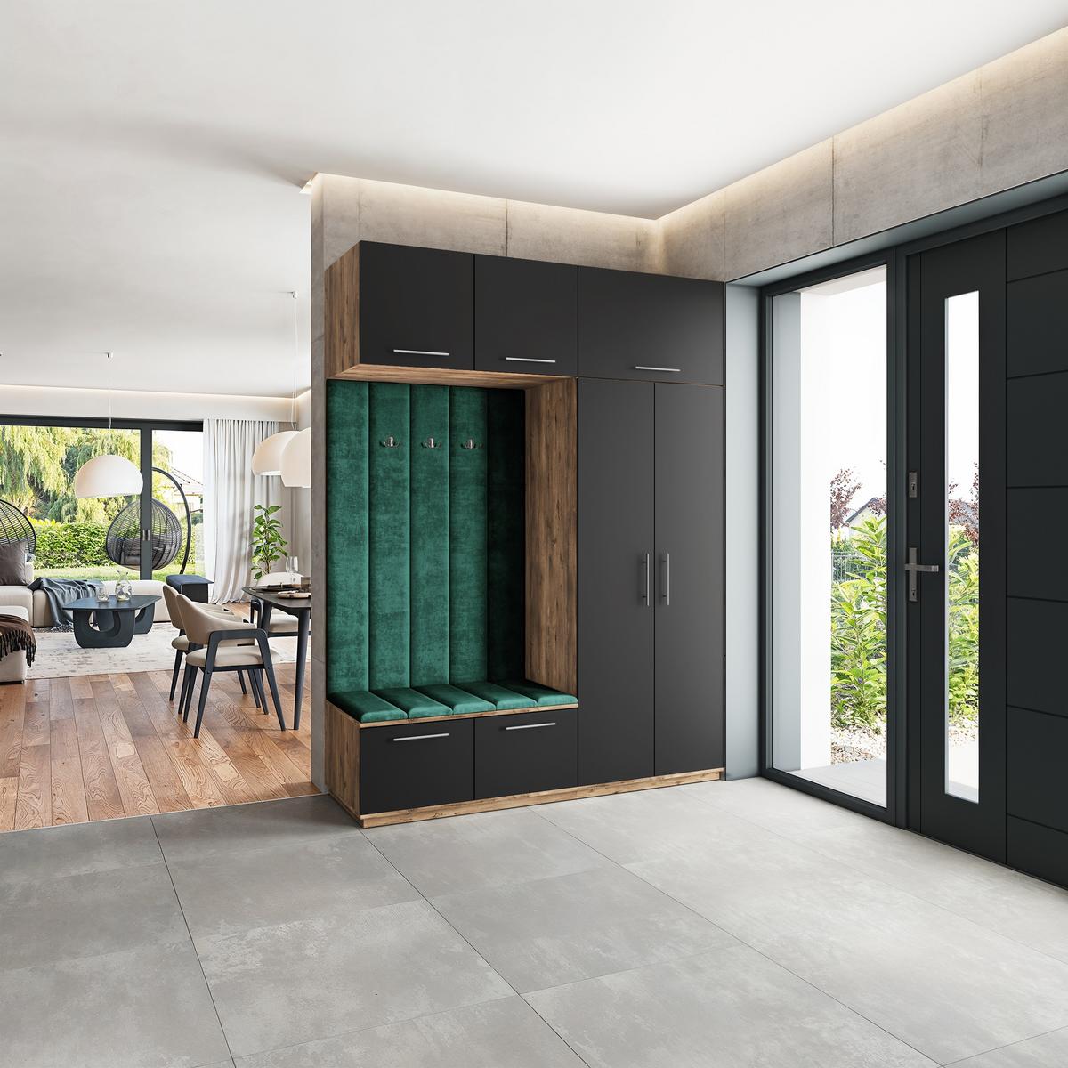 GARDEROBENSCHRANK REMA 180/240/60 cm Modern Garderobe-Set Eiche Lefkas - Eichefarben/Schwarz, Holzwerkstoff (180/240/60cm) - MASSENO