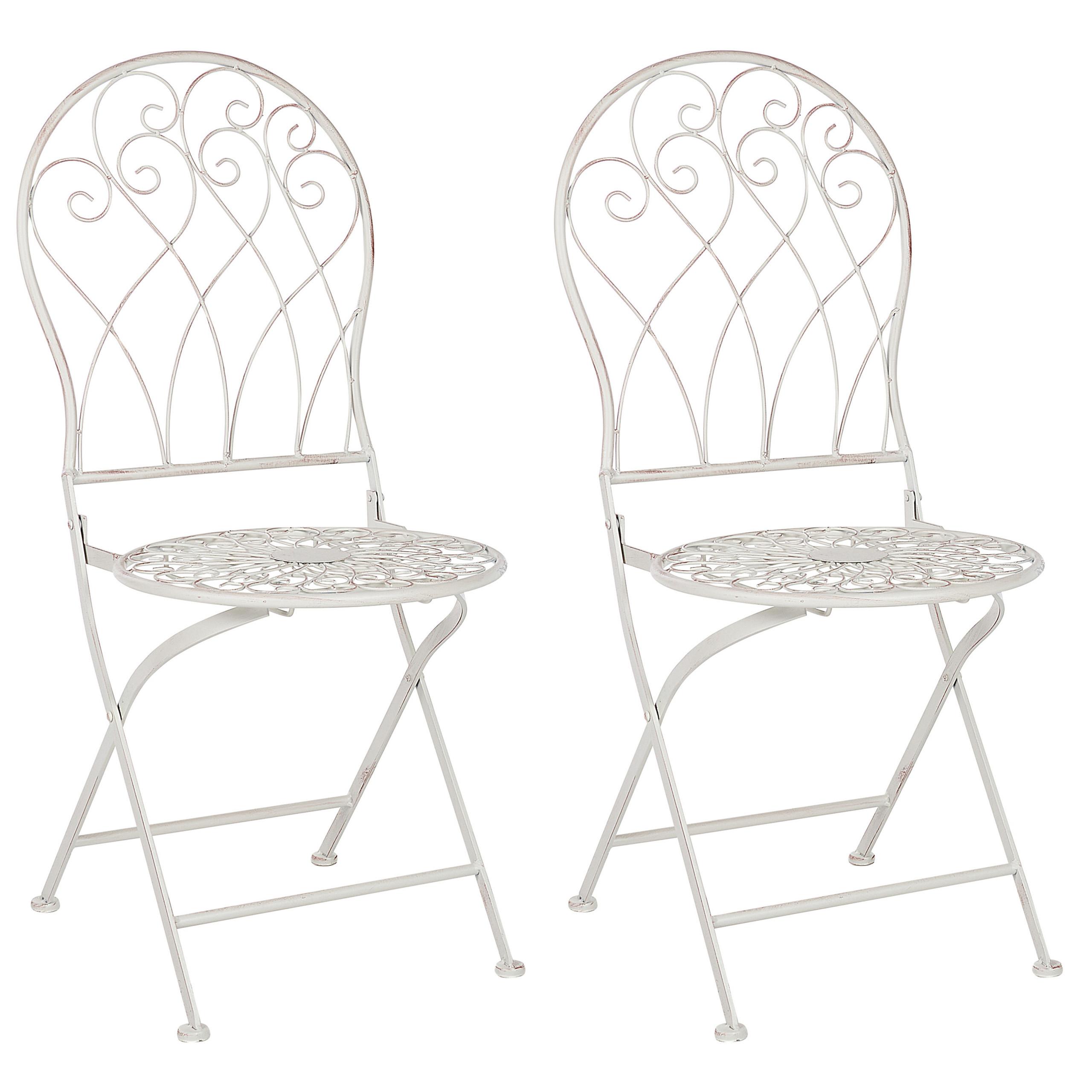 GARTENSTUHL 2er-Set Metall cremeweiß Stiffe - Weiß, Metall (40/95/46cm) - Beliani