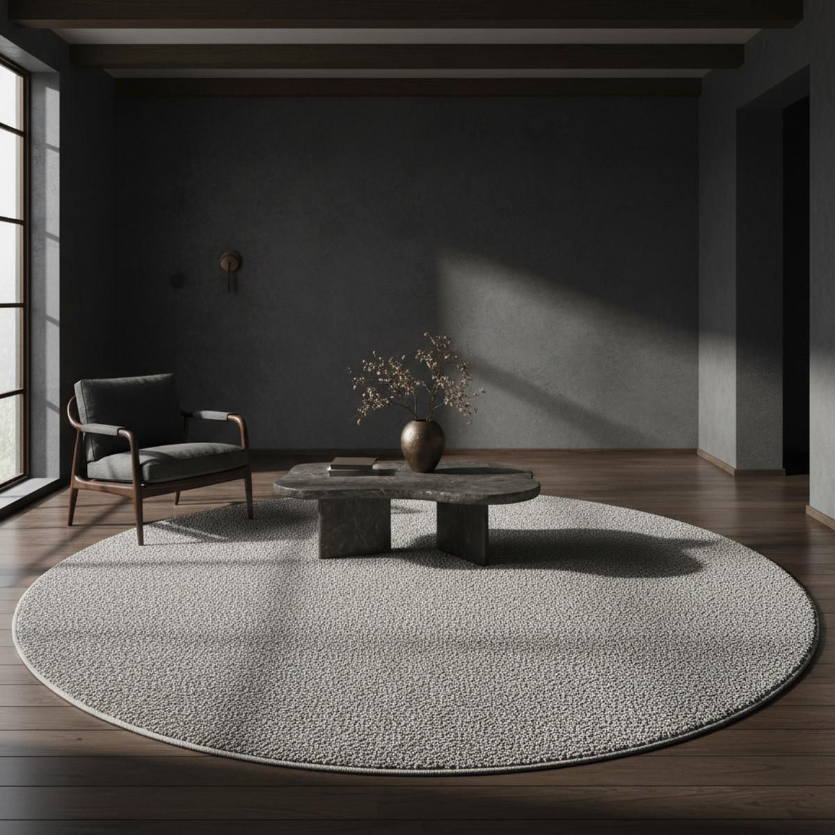 TEPPICH Flachgewebe CIMA in Silber, einfarbig, Ø 160 cm - Silberfarben, Textil (160/160cm) - KADIMA DESIGN