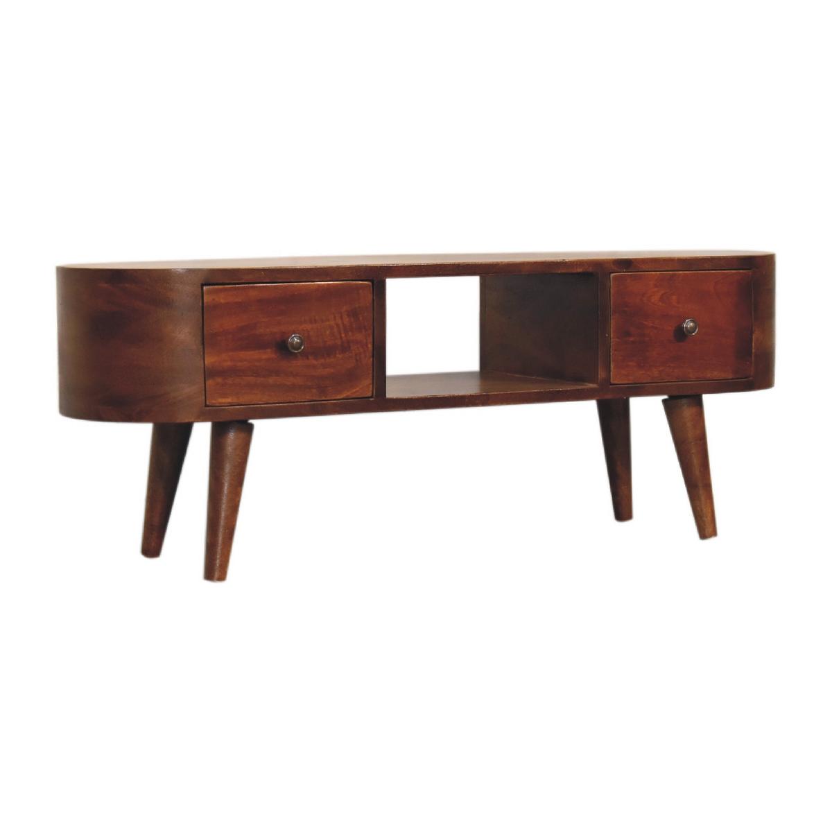 MEDIENANLAGE Runde Offene Lagerung, 2 Schubladen, im Kastanienholz-Finish, Beige - Messingfarben/Braun, Holz/Metall (30/100/37cm) - Artisan Furniture