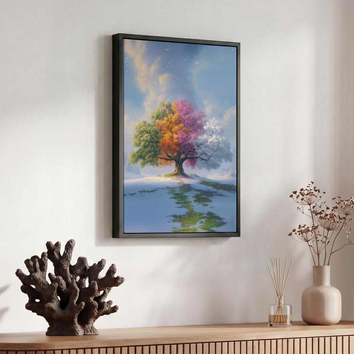 LEINWAND Bilder mit Rahmen - Baum - Jahreszeiten - Winter - Landschaft - 30x40 - Multicolor, Textil (30/40cm) - MuchoWow