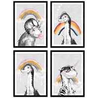 POSTER Set mit 4 Dinosaurios arociris A4 Schwarzer Rahmen - Schwarz, Papier (29.7/3cm) - Nacnic