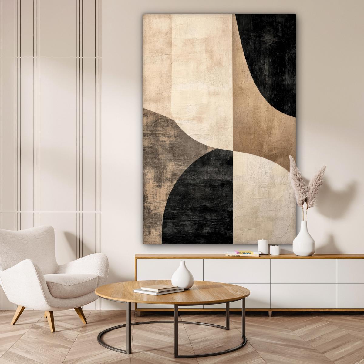 LEINWANDBILD Abstrakt - Flugzeuge - Schwarz - Rund Deko Groß 90x140 cm - Beige, Textil (90/140cm) - MuchoWow