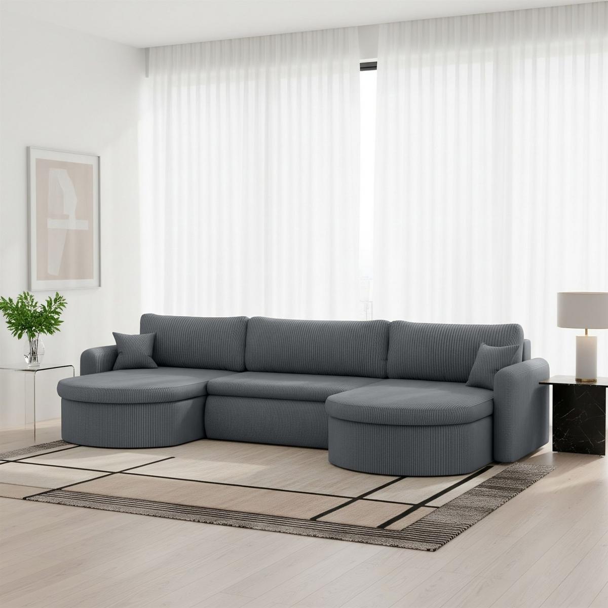 WOHNLANDSCHAFT Feliz In Poso - Grau, Holzwerkstoff/Textil (350/83/160cm) - Fun Möbel