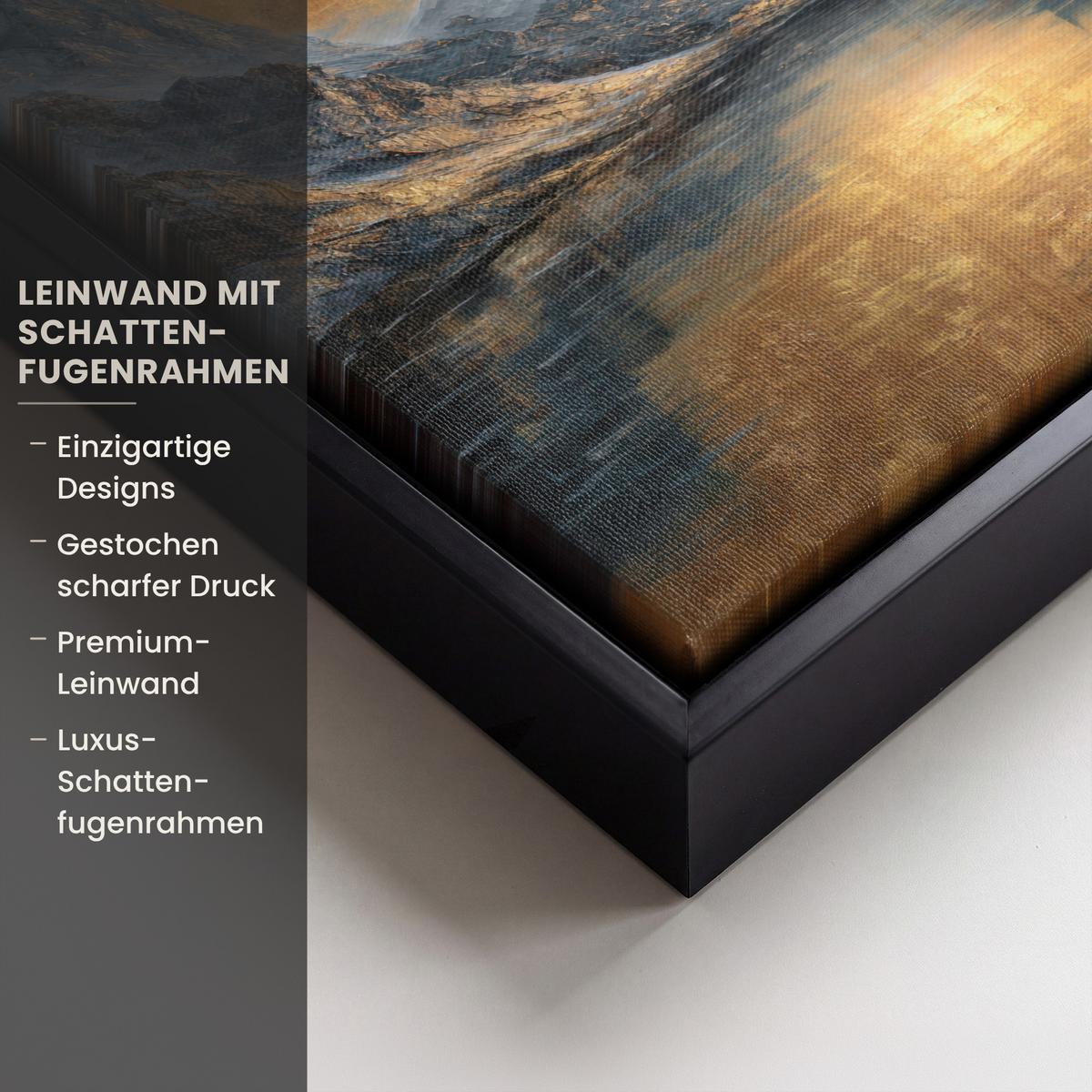 LEINWAND Bilder mit Rahmen - Bergkulisse mit goldenem Sonnenuntergang - 20x20 - Goldfarben, Textil (20/20cm) - MuchoWow
