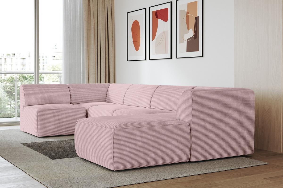 WOHNLANDSCHAFT Ottomane Rechts MOVO-L 345x180x78 cm Rosa Cord - Rosa, Holzwerkstoff/Kunststoff (180/78/345cm) - ALTDECOR