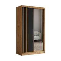 SCHWEBETÜRENSCHRANK NELVIA 120/216/61 cm 2-türig mit Spiegel Eiche Artisan - Schwarz/Eiche Artisan, Holzwerkstoff (120/216/61cm) - MASSENO