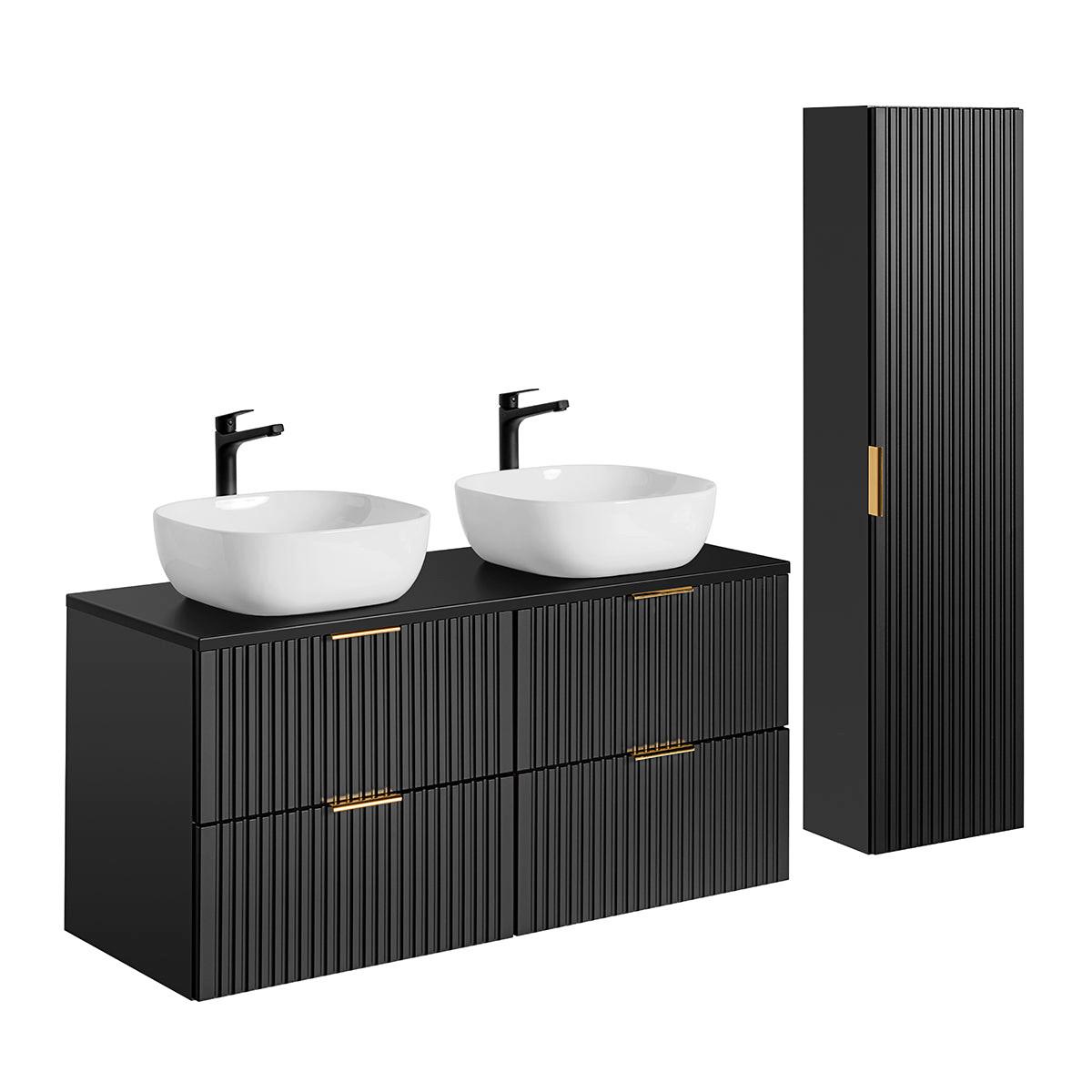 BADMÖBEL 120.8cm Adriel 2er-Set Mattschwarz - Schwarz, Holzwerkstoff (120.8/59/46cm) - Petits-meubles