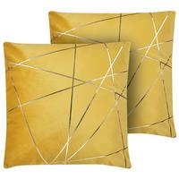DEKOKISSEN 2er-Set Gelb 45/45 cm Pinus - Gelb, Textil (45/45cm) - Beliani
