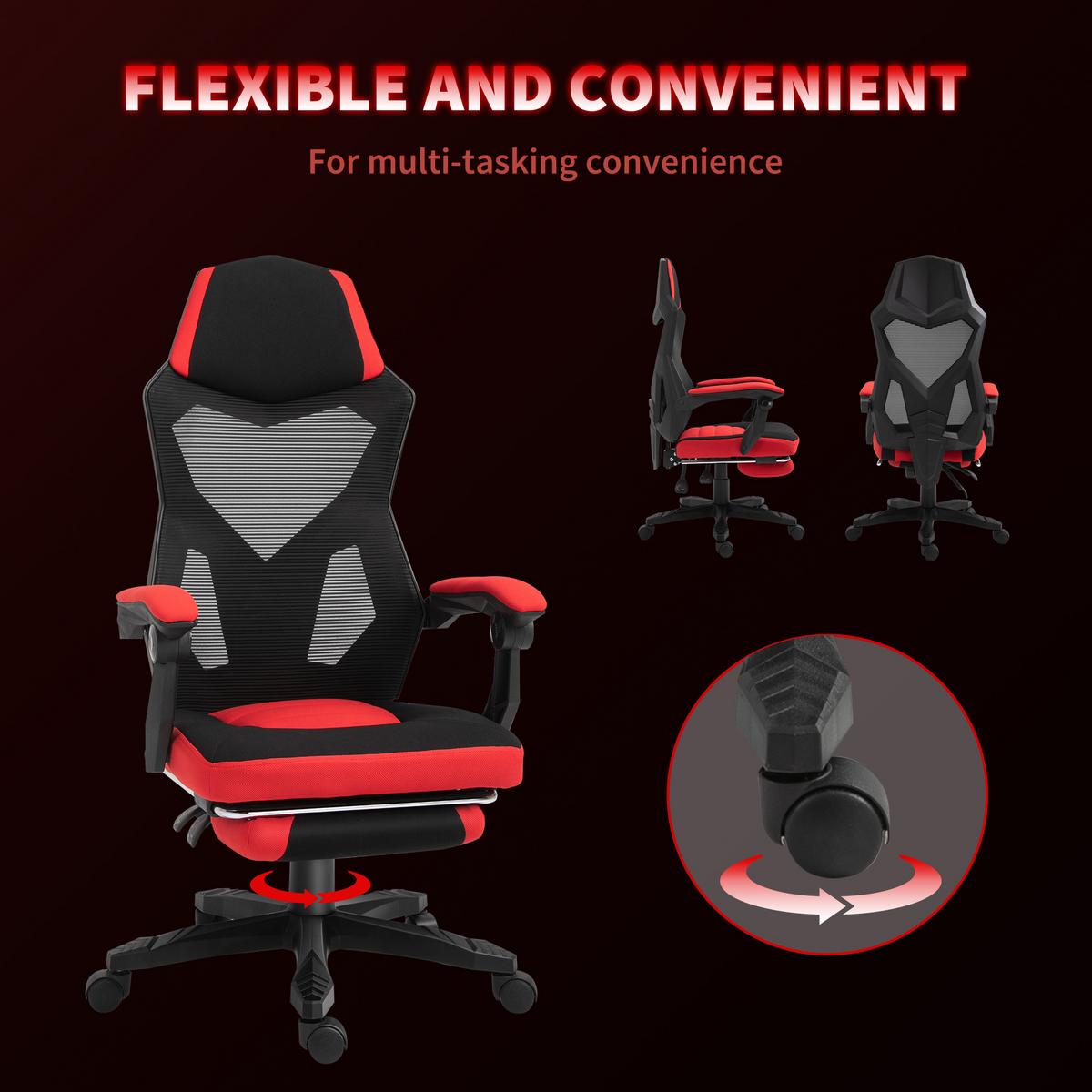 ERGONOMISCHER Bürostuhl, Schwarz+Rot - Multicolor, Kunststoff (63/122/58cm) - Vinsetto