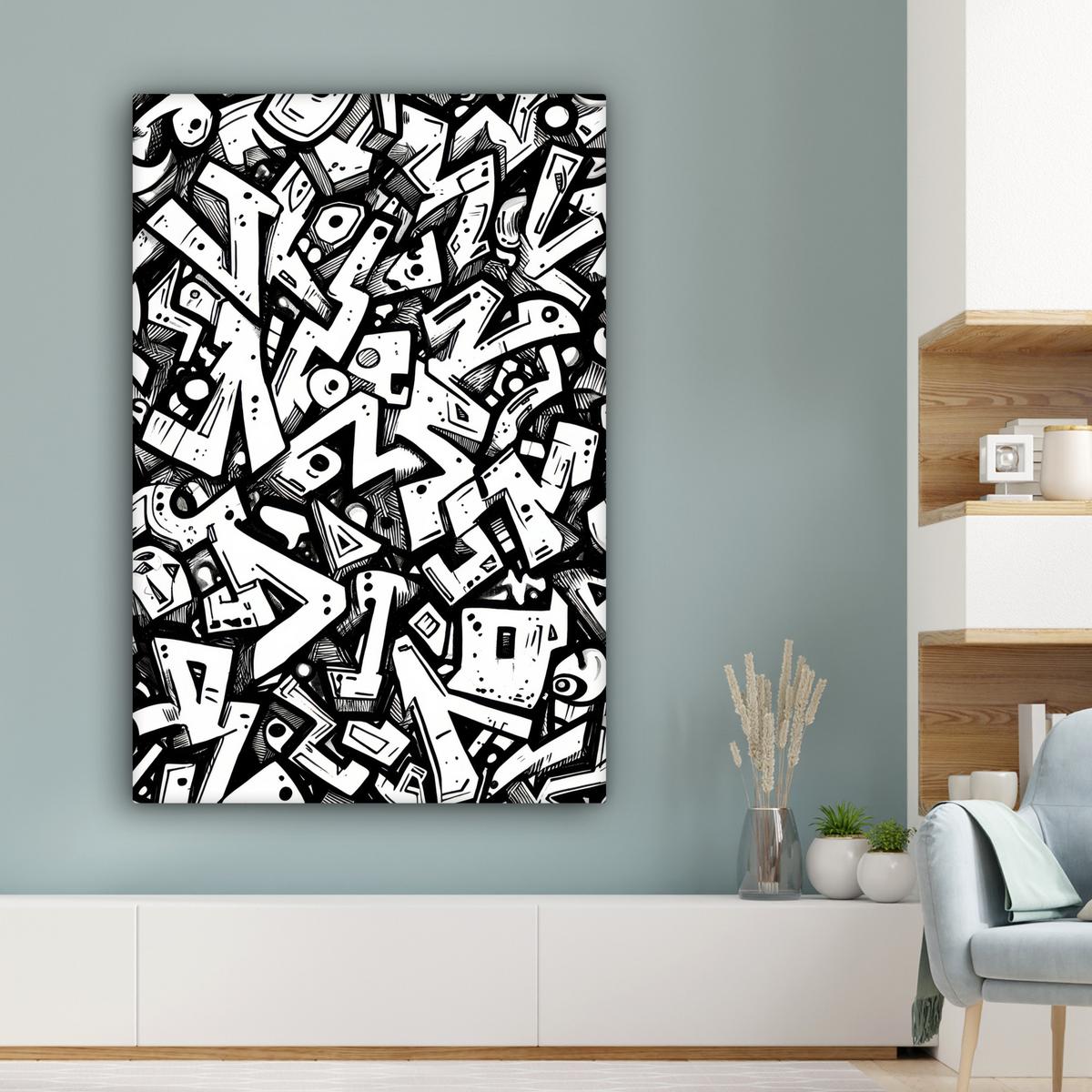 LEINWANDBILD Formen - Buchstaben - Graffiti - Schwarz Deko Groß 90x140 cm - Schwarz, Textil (90/140cm) - MuchoWow