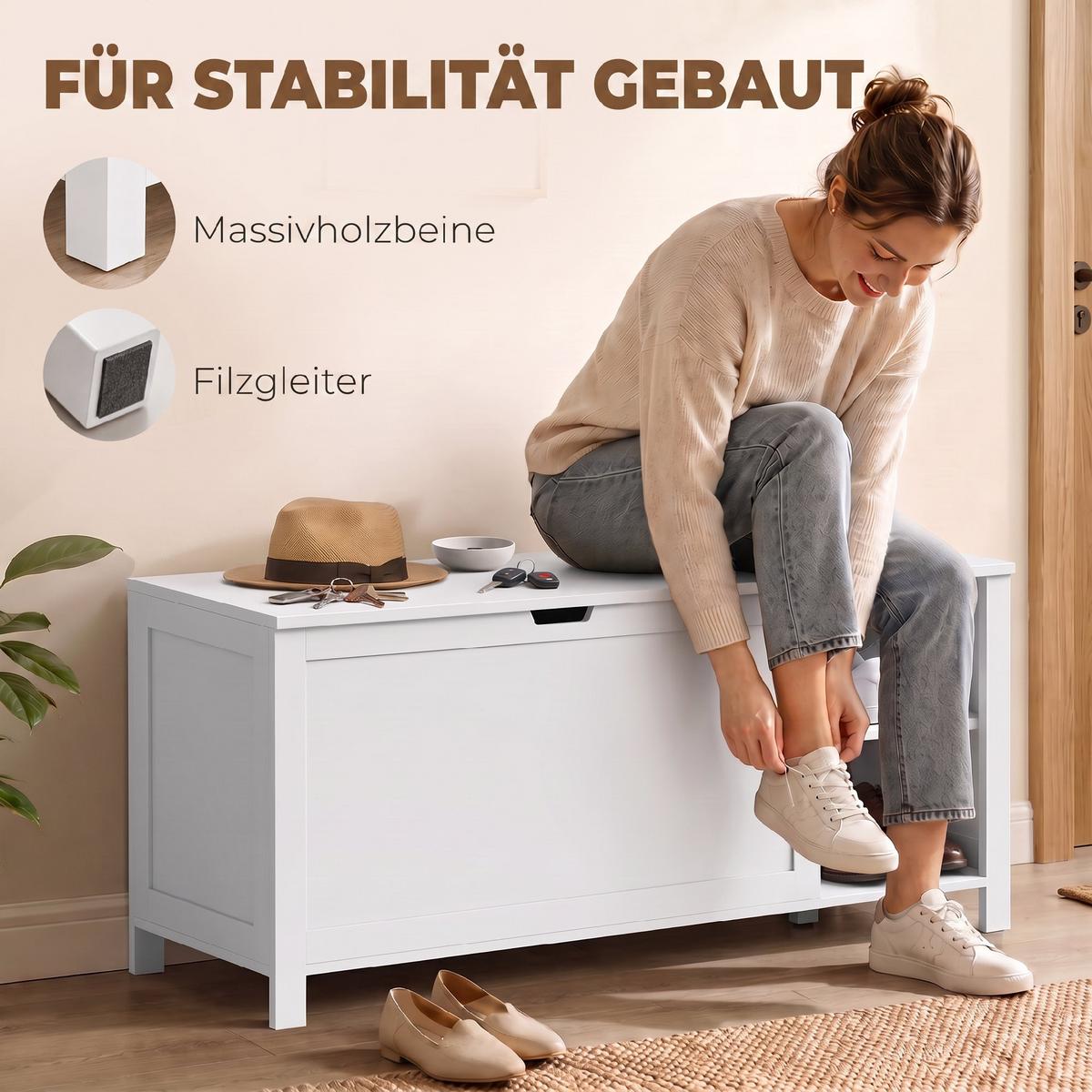SCHUHBANK MDF Holz Weiß - Weiß, Holz/Holzwerkstoff (40/48.5/100cm) - HOMCOM