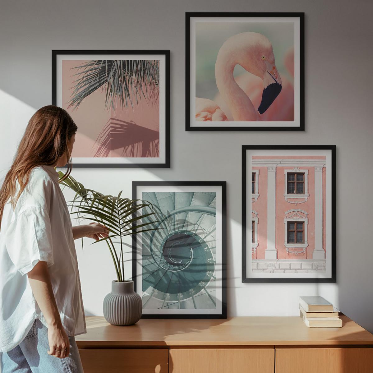 BILDER SET 4er Set - 50x50 cm & 40x60 cm Schwarzer Rahmen - Architektur-Pastellmuster - Schwarz, Kunststoff (50/50cm) - TULUP