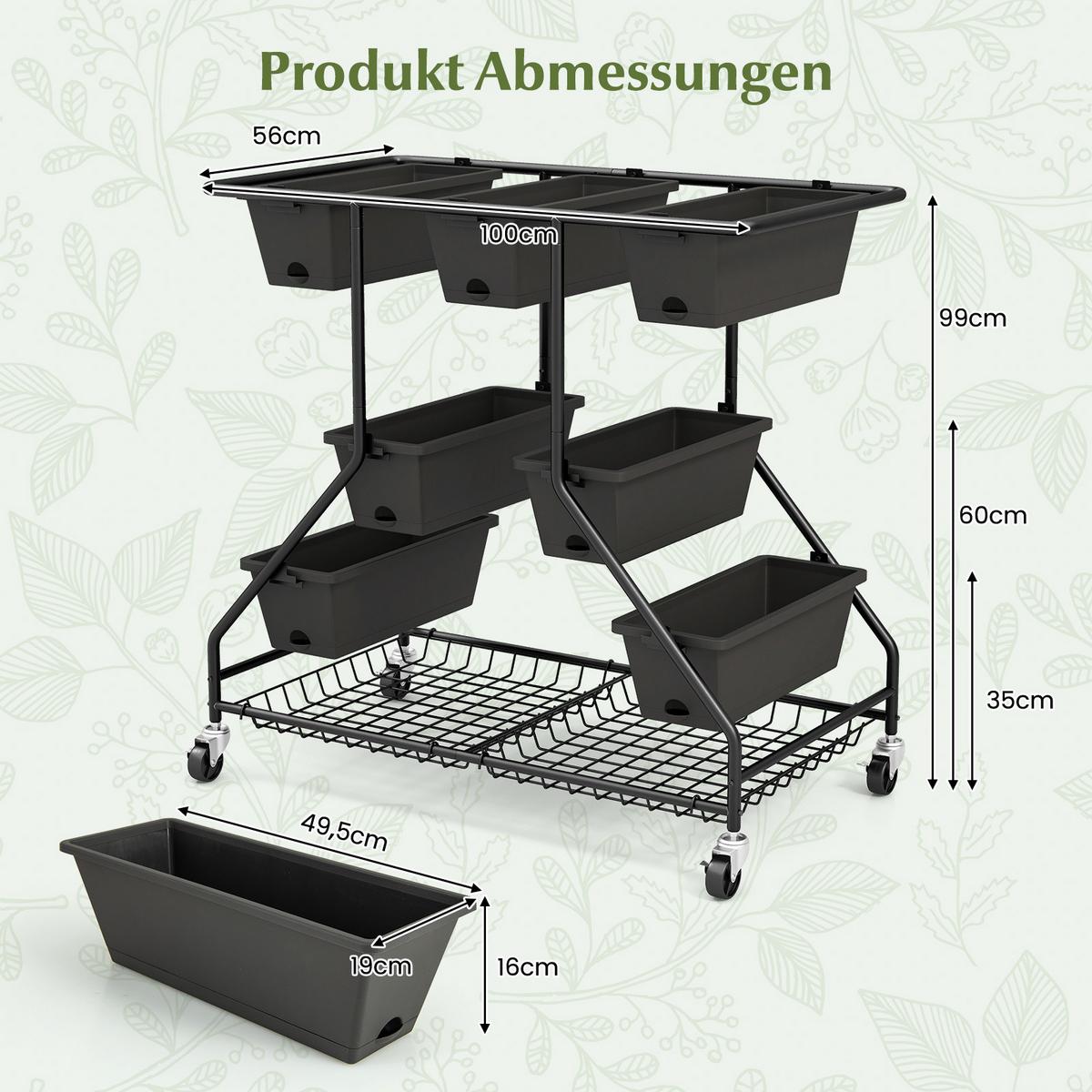 BLUMENREGAL Schwarz - Schwarz, Metall (100/99/56cm) - COSTWAY