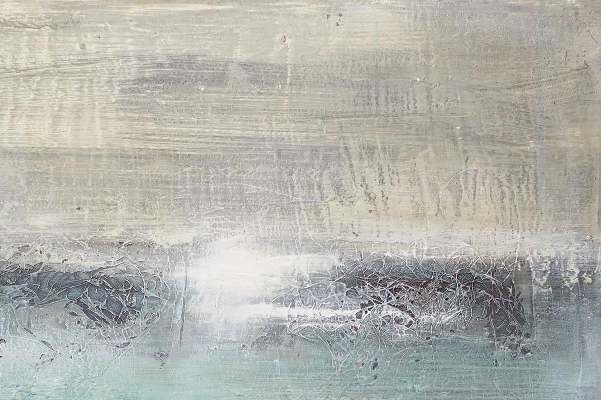 ACRYLBILD HANDGEMALT 80/80 cm - Beige/Petrol, Holz/Textil (80/80cm) - KUNSTLOFT