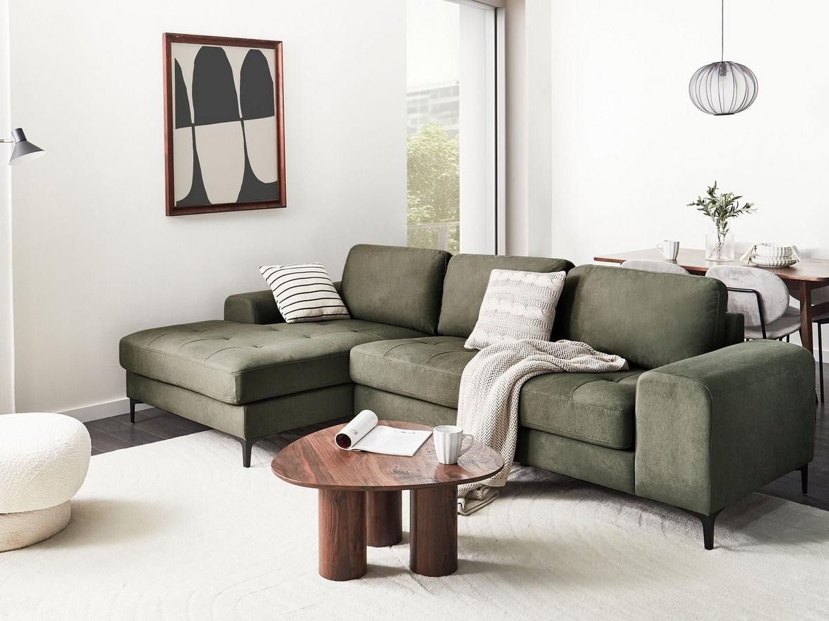 ECKSOFA 4-Sitzer Samtstoff Dunkelgrün rechtsseitig Kiruna - Schwarz/Grün, Textil (290/148cm) - Beliani