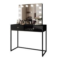 SCHMINKTISCH BLANCO LOFT ELITE mit Spiegel und Beleuchtung Schwarz Hochglanz Kristallgriff - Schwarz Hochglanz/Schwarz, Holzwerkstoff (100/146/42cm) - Lookway
