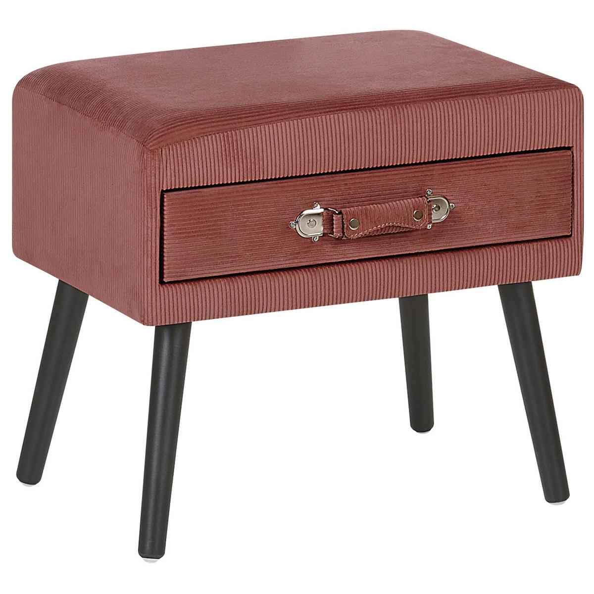NACHTTISCH rosa Cord Koffer-Design Eurostar - Pink/Schwarz, Textil (50/46/35cm) - Beliani