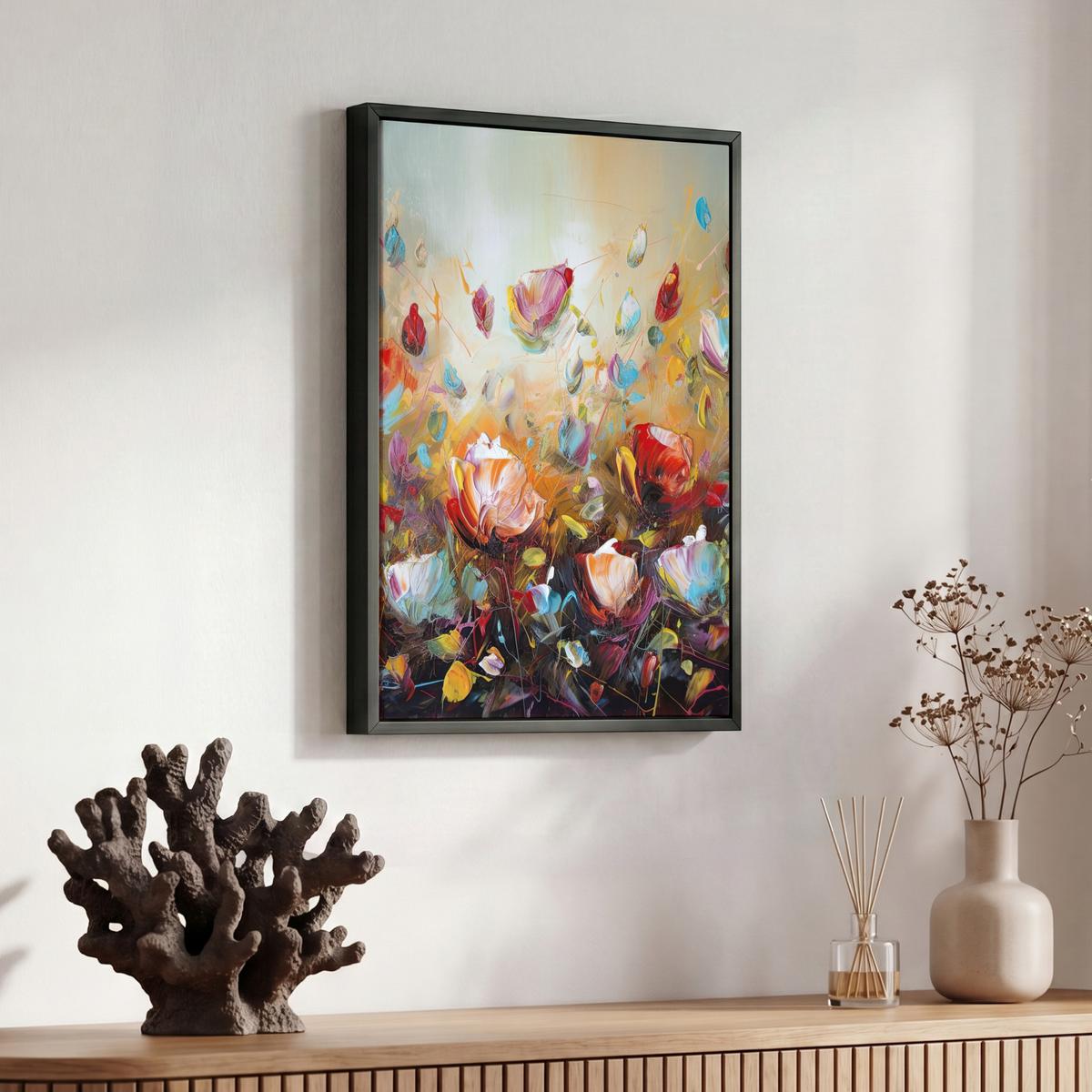 LEINWAND Bilder mit Rahmen - Blumen - Kunst - Natur - Ölgemälde - 30x40 - Multicolor, Textil (30/40cm) - MuchoWow
