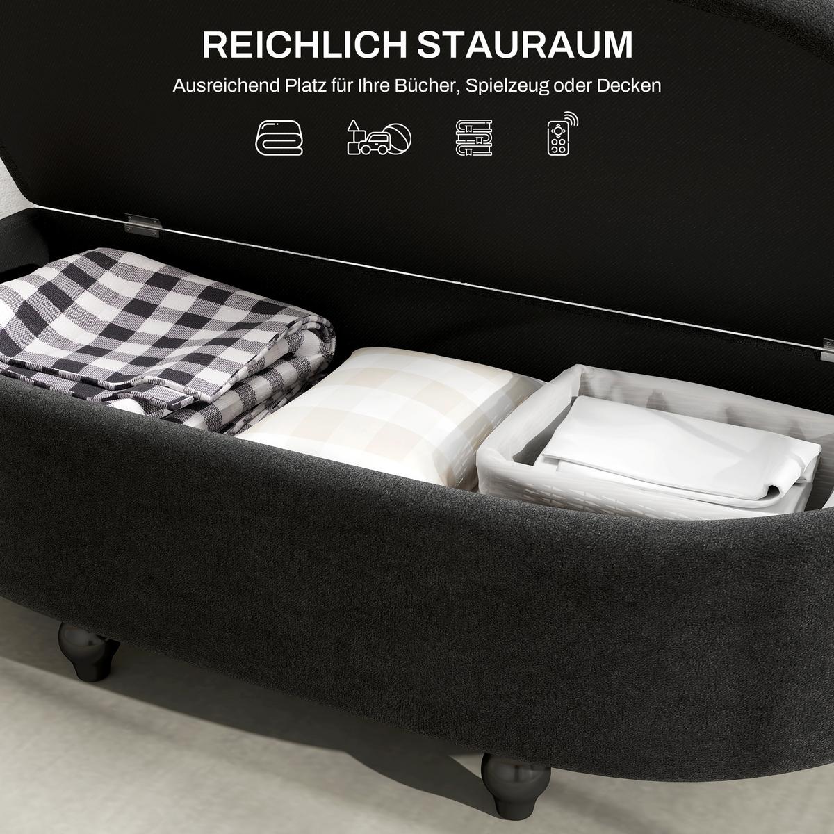 TRUHENBANK Velvet-Touch Dunkelgrau - Dunkelgrau/Schwarz, Holz/Kunststoff (46/42/120cm) - HOMCOM