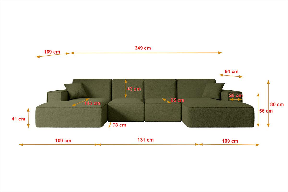 WOHNLANDSCHAFT SIERRA-U - 349x169x80 cm Grün Bouclé - Schwarz/Grün, Holzwerkstoff/Kunststoff (349/80/169cm) - ALTDECOR