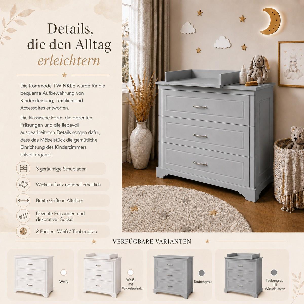 SIDEBOARD TWINKLE für das Kinderzimmer Grau matt - Grau, Holzwerkstoff (98/89.5/53cm) - Lookway