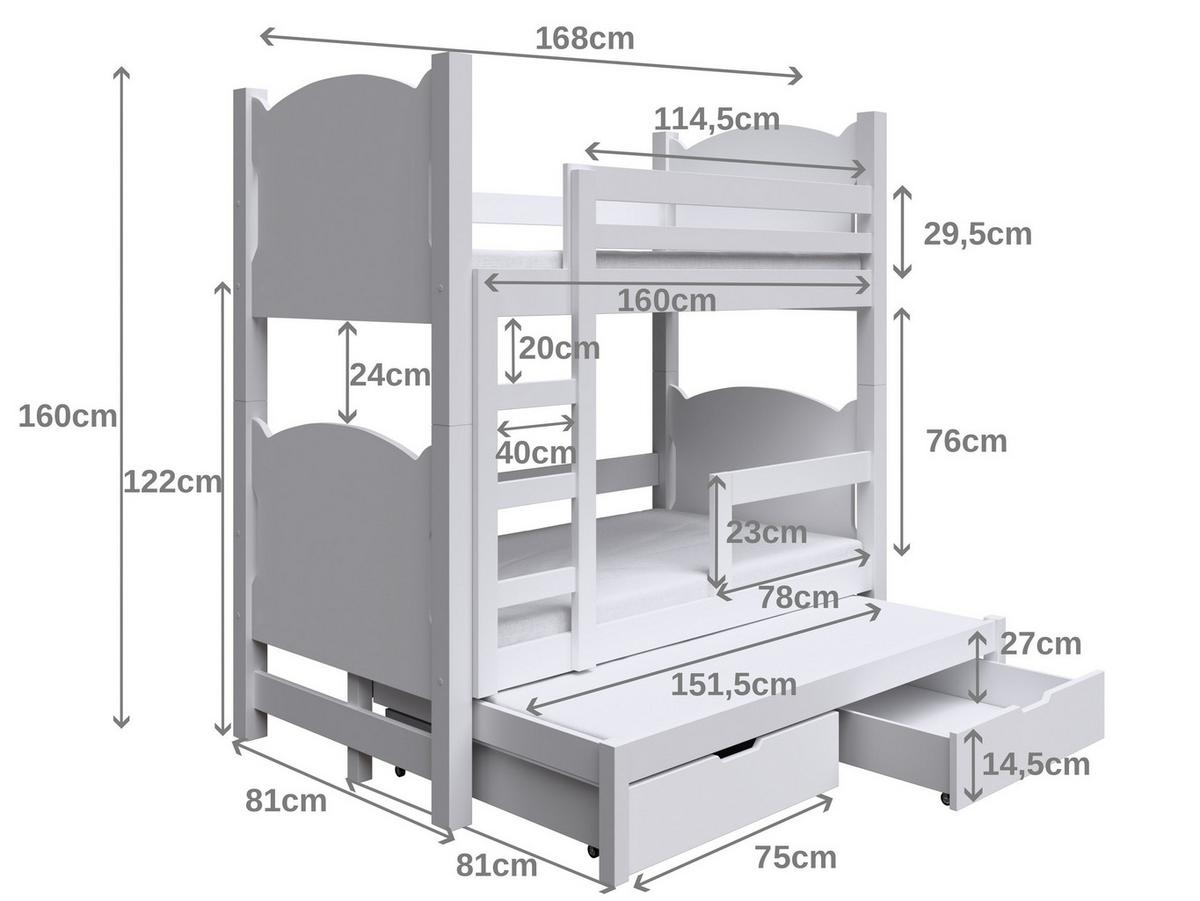 ETAGENBETT LEONE mit Bettkasten 80x180 cm Weiß - Blau/Weiß, Holz (80/180cm) - MASSENO