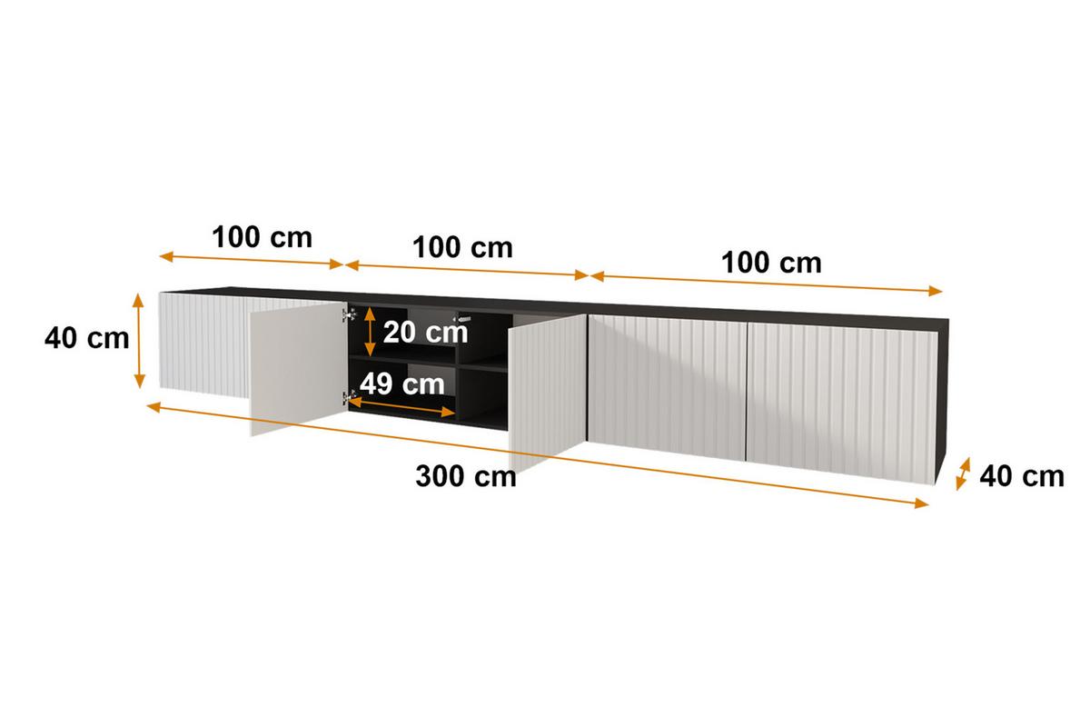 LOWBOARD KITO-W 3x100x40x40 cm - Schwarz / Weiß - Schwarz/Weiß, Holzwerkstoff (300/40/40cm) - ALTDECOR