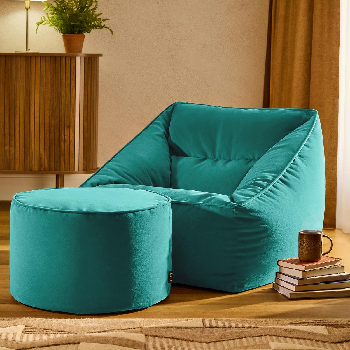 SITZSACK Milano Samt Sessel mit Fußhocker - Grün, Textil (70/65/70cm) - icon