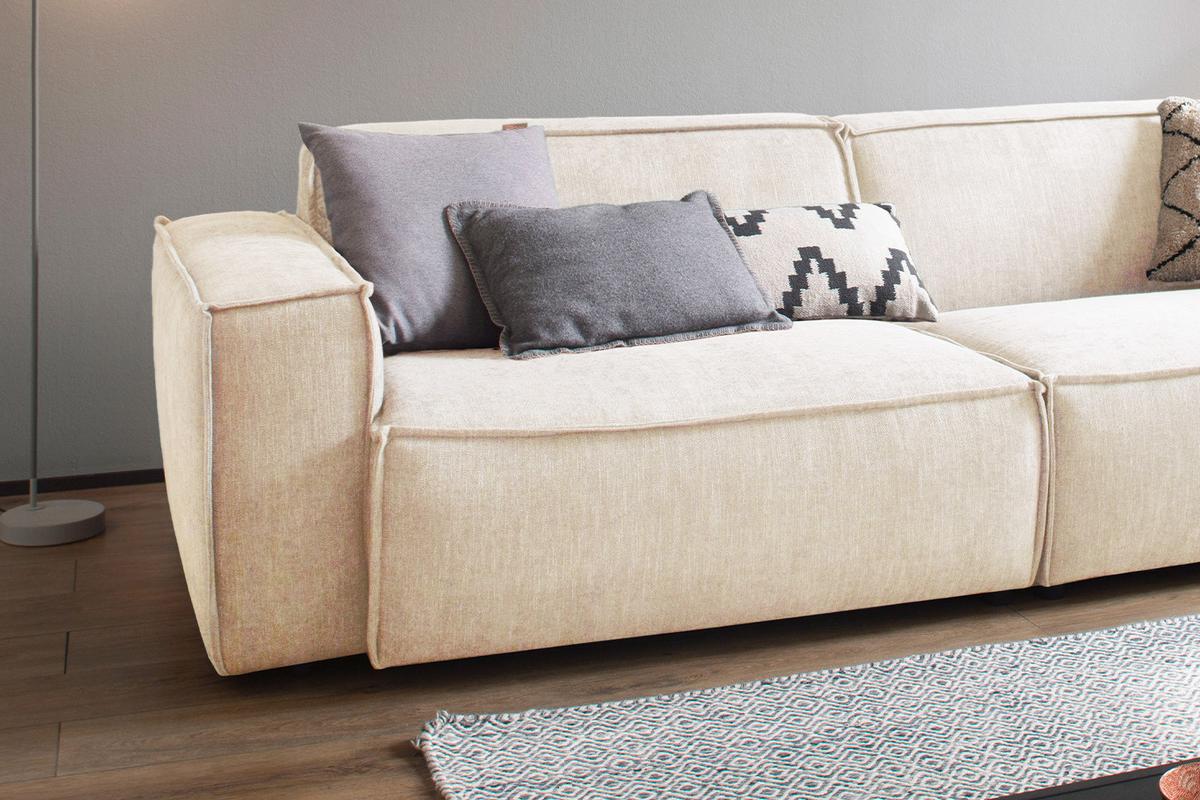 SITZGRUPPE SAMU Beige Webstoff (2er-Set) - Beige/Schwarz, Kunststoff/Textil (256/72/106cm) - KAWOLA