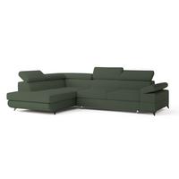 ECKSOFA FAVIEN L-S Grün Boucle-Stoff mit Schlaffunktion - Grün, Holz (257/190cm) - MASSENO