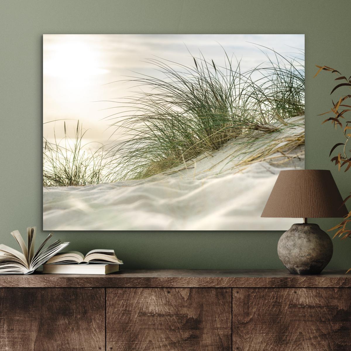 METALLBILD Dünen mit Strandhafer in der Sonne des Nationalparks Schleswig-Holsteinisches Wattenmeer 80x60 cm - Creme, Metall (80/60cm) - MuchoWow