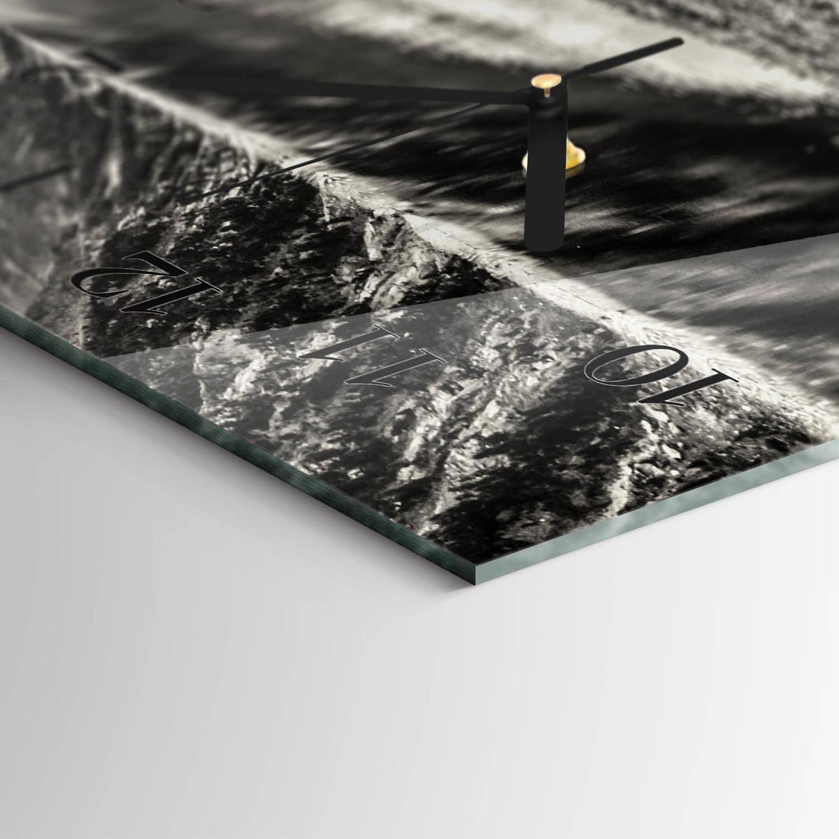 WANDUHR aus Glas 60x30 cm - Friedliche Berge - Schwarz, Glas (60/30/0.4cm) - TULUP