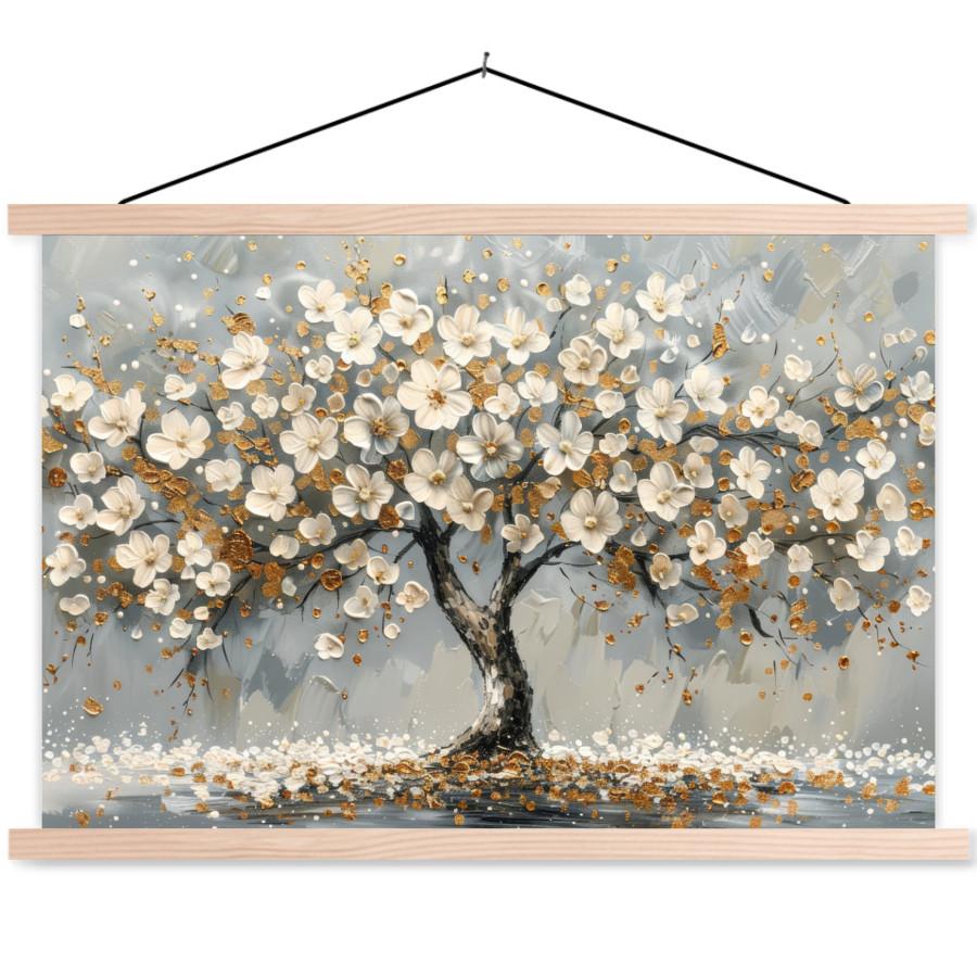POSTER MIT MAGNETLEISTEN Baum - Blumen - Weiß - Natur - Kunst Wandbilder 60x40 cm - Weiß, Textil (60/40/0.15cm) - MuchoWow