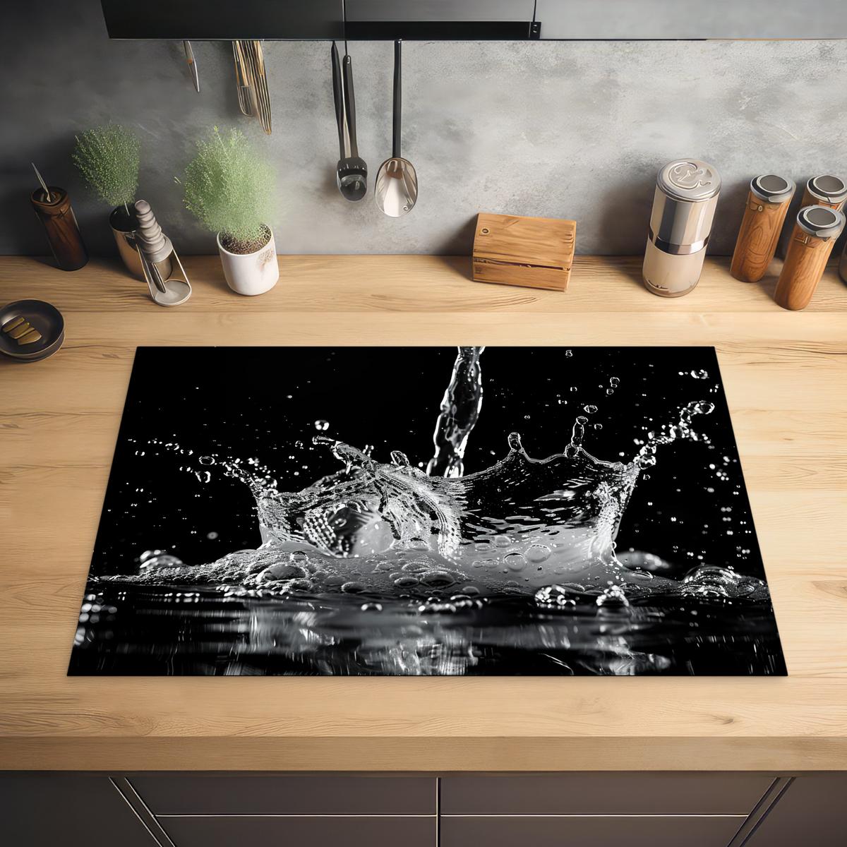 HERDABDECKPLATTE Wasser - Spritzwasser - Schwarz Ceranfeldabdeckung 80x52 cm - Schwarz, Kunststoff (80/52/0.2cm) - MuchoWow
