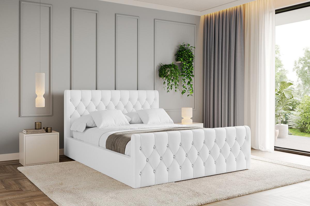 POLSTERBETT mit Bettkasten, Fußteil und Lattenrost, Boxbett mit Matratze H3/H4 - RENO-Z 180x200 Weiß Kunstleder - Weiß Hochglanz, Holzwerkstoff/Textil (180/200cm) - ALTDECOR