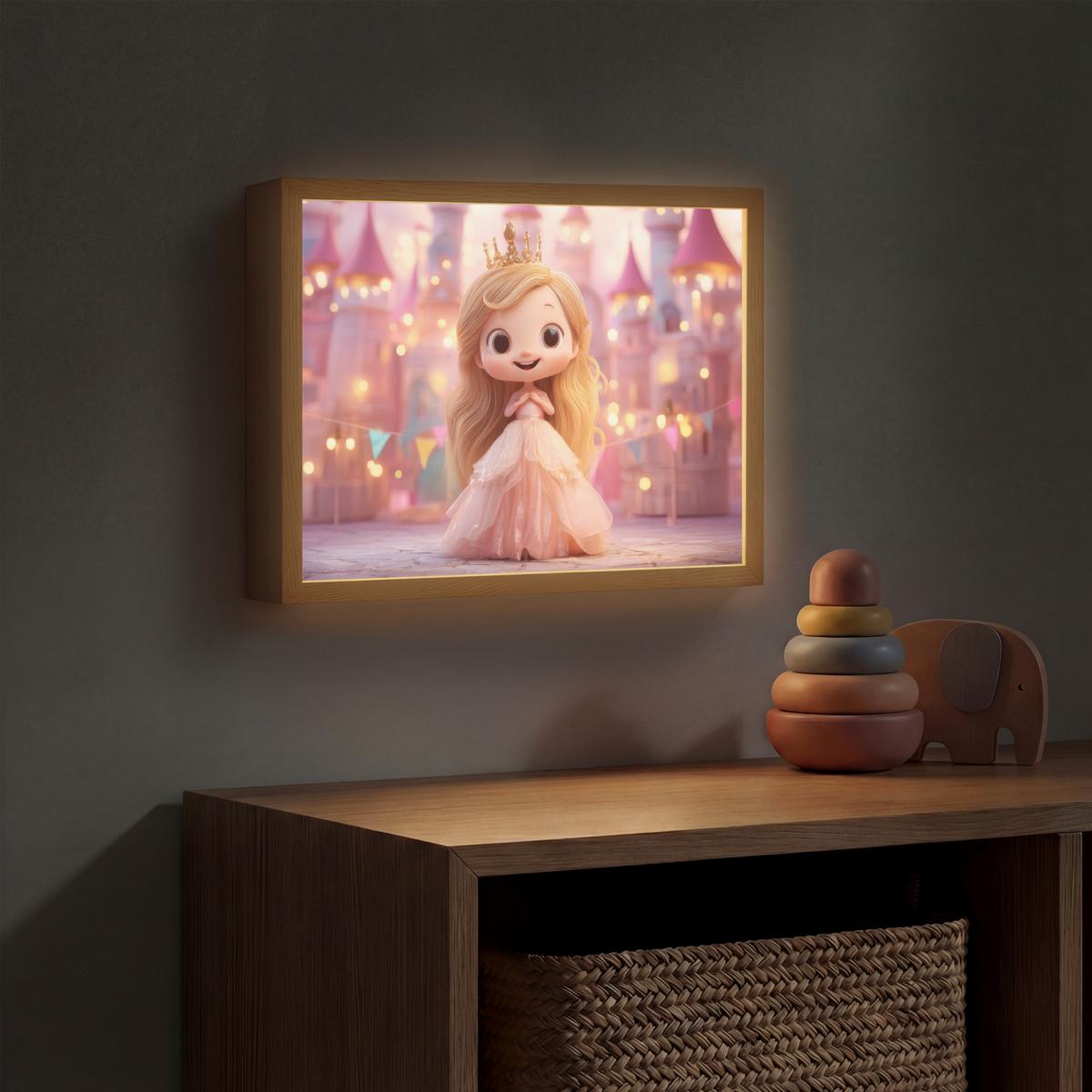 WANDLEUCHTE MIT AKKU Prinzessin - Rosa - Schloss 40x30 cm - Rosa, Holzwerkstoff (40/30/8cm) - OnlyWow