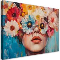 LEINWANDBILD Frau mit bunten Blumen auf dem Kopf 60x40cm - Multicolor, Textil (60/40cm) - Feeby