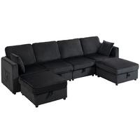 ECKSOFA Cord Dunkelgrau - Dunkelgrau/Schwarz, Kunststoff/Textil (153/306cm) - HOMCOM