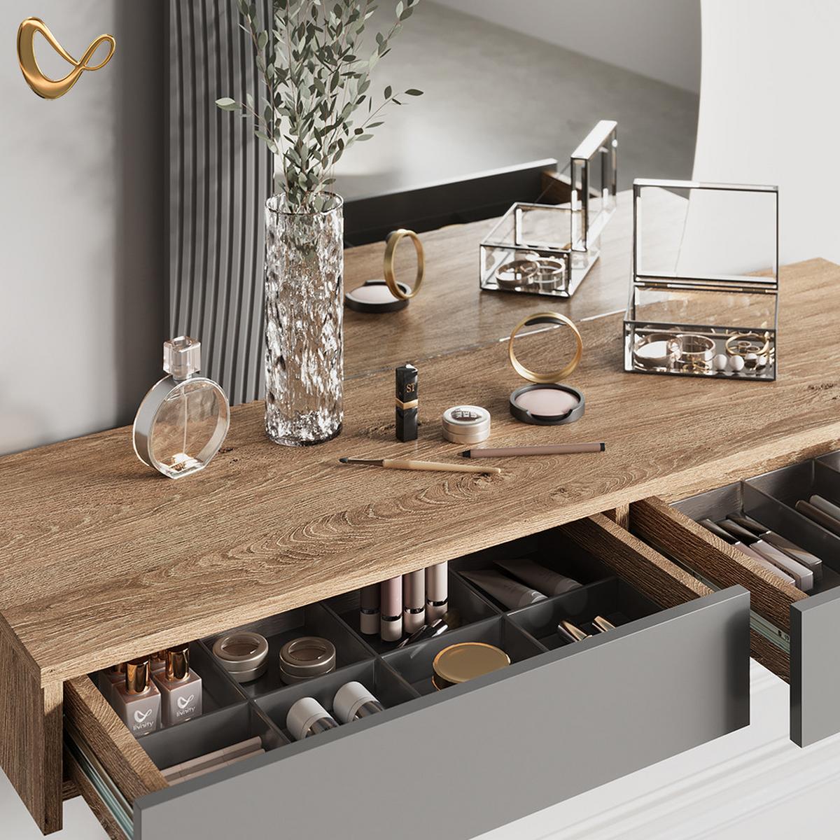 SCHMINKTISCH Ascona Grau mit Beleuchtung und Hocker - Grau, Holzwerkstoff (120/161.1/40cm) - Livinity®