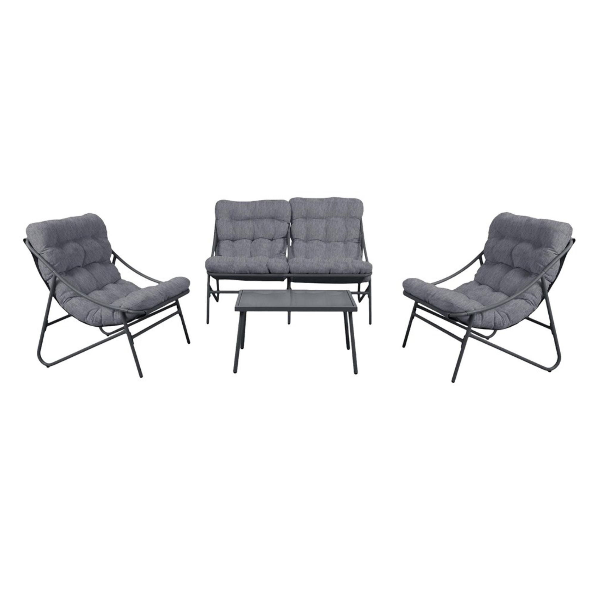 GARTENLOUNGE-SET VIBE 4-teilig mit Sofa, Sesseln und Tisch - Grau, Holzwerkstoff - RAUMHIRSCH FURNITURE
